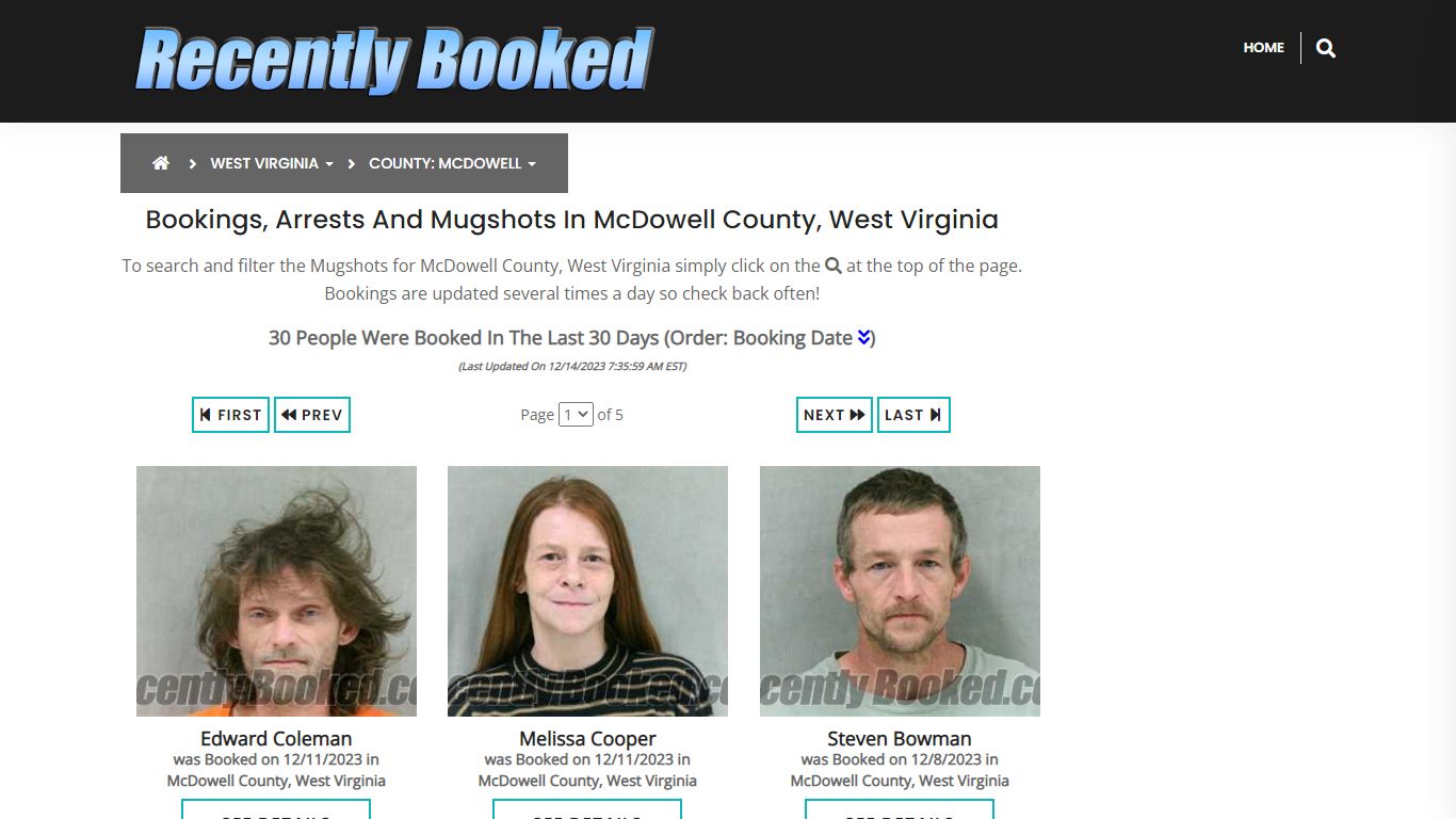 Bookings, Arrests and Mugshots in McDowell County, West Virginia